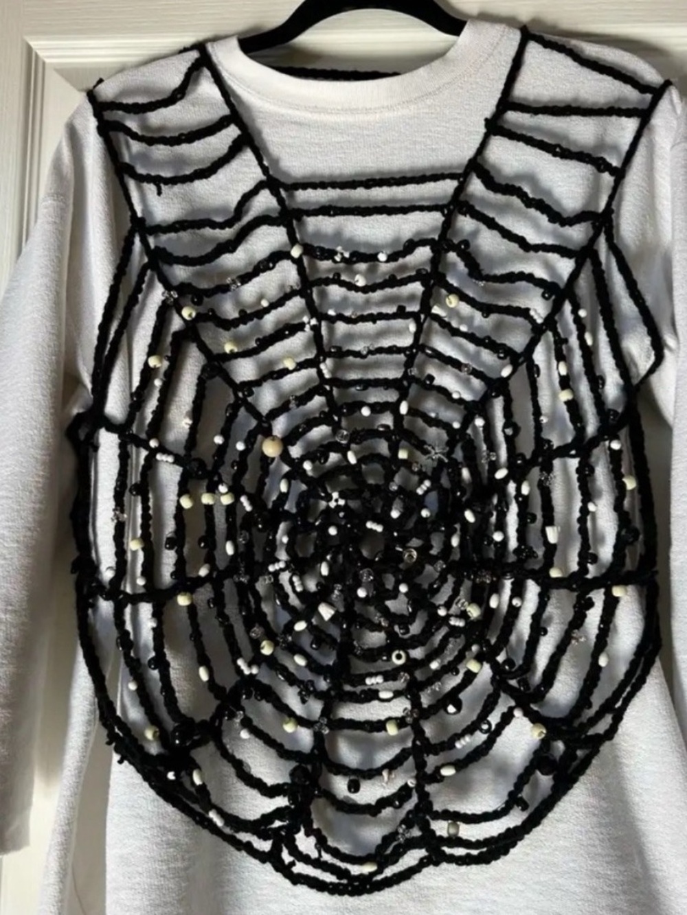 Halloween Costume Black Spider Web Yarn Pullover Vest with beads Custom Handmade